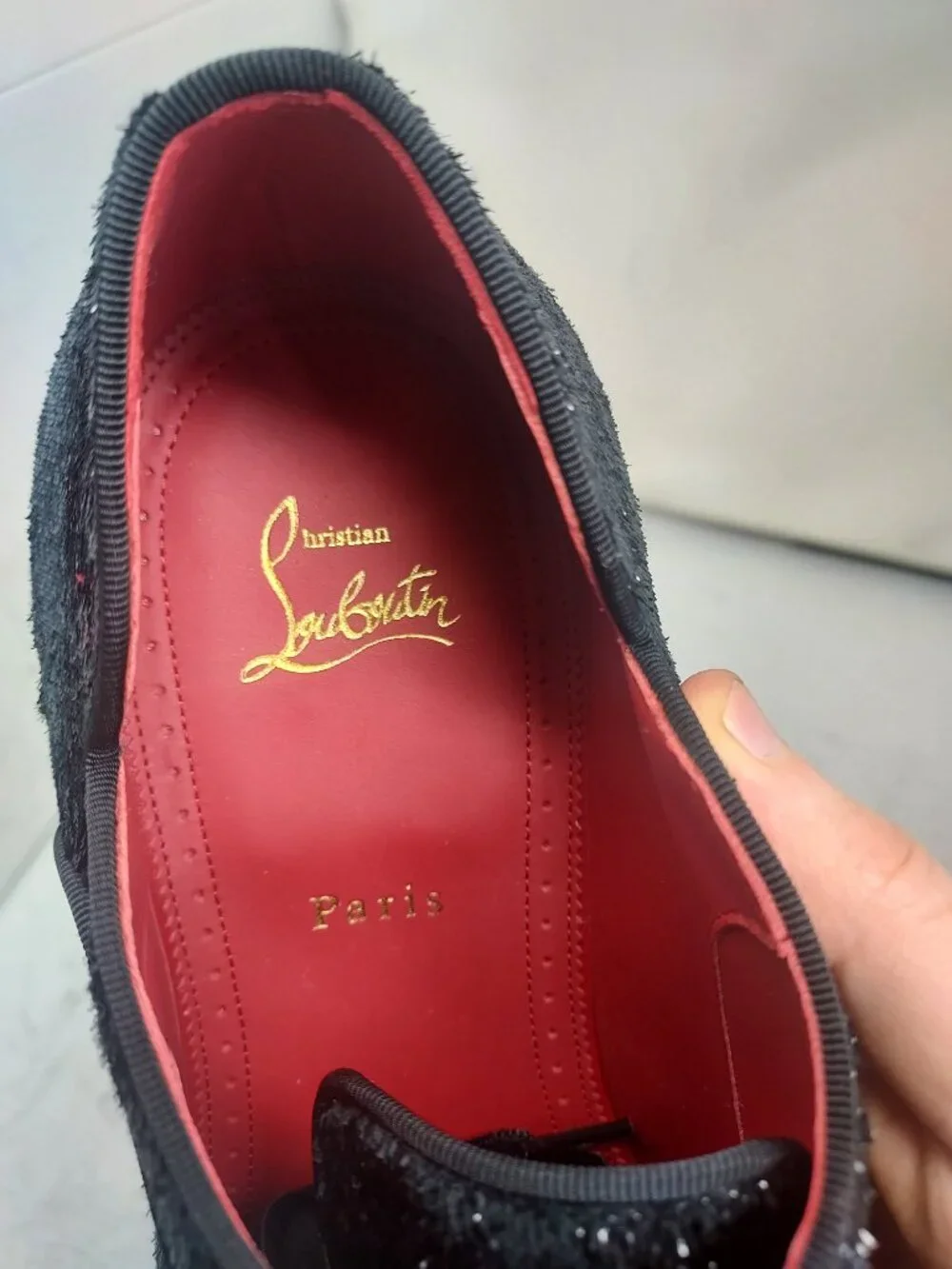 Christian Louboutin Black Greggy Chick Bejeweled Strass Lace Up Velvet Loafer